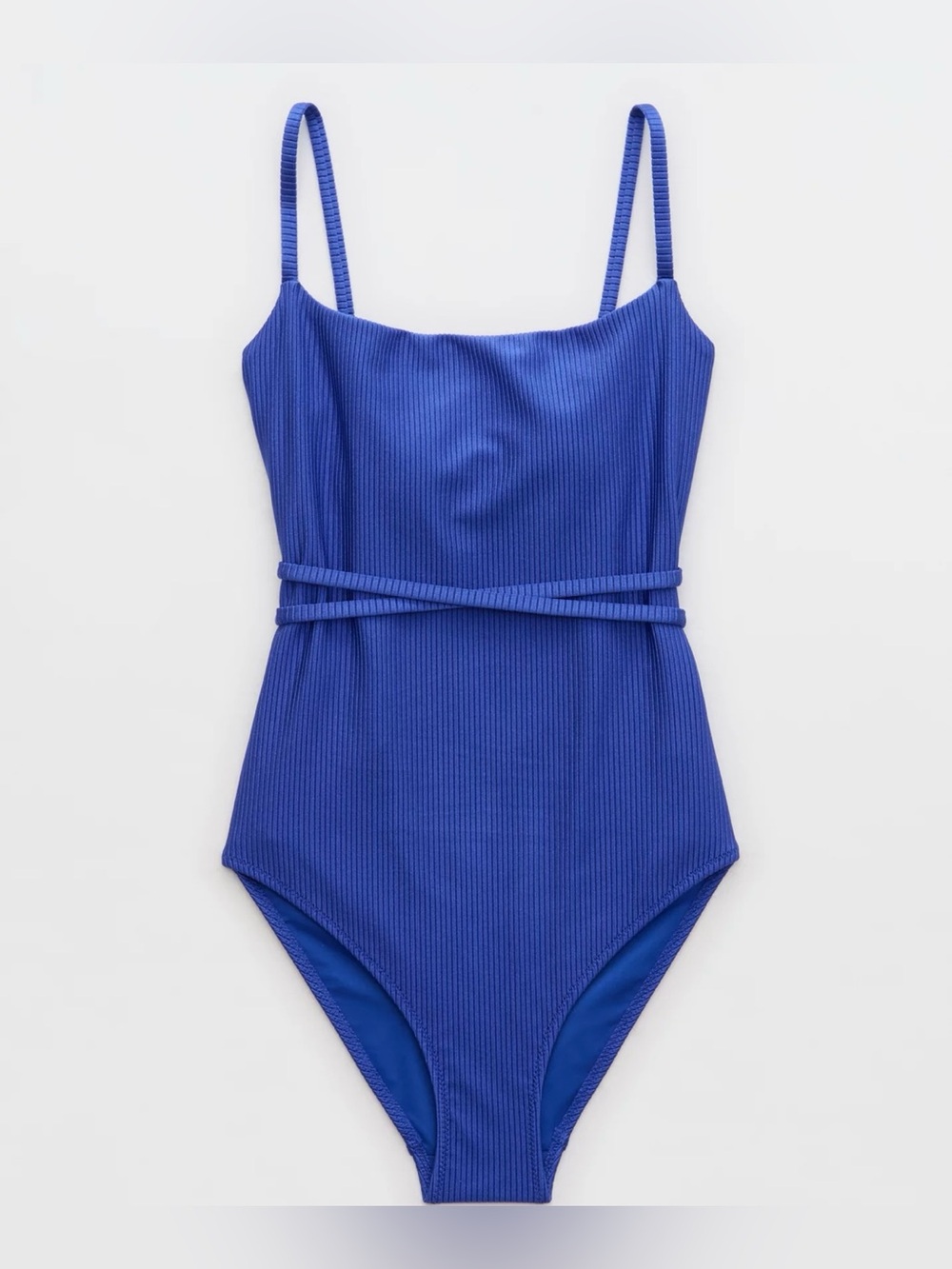 aerie NWT Electric Blue Ribbed strappy scoop One-Piece Full Coverage Swimsuit - Picture 2 of 12